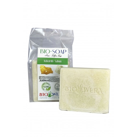 DOĞAL KÜKÜRTLÜ AKNE SABUNU - BIO-SOAP SULFUR SOAP-%100 BİTKİSEL-HALAL SERTİFİKALI - 135GR